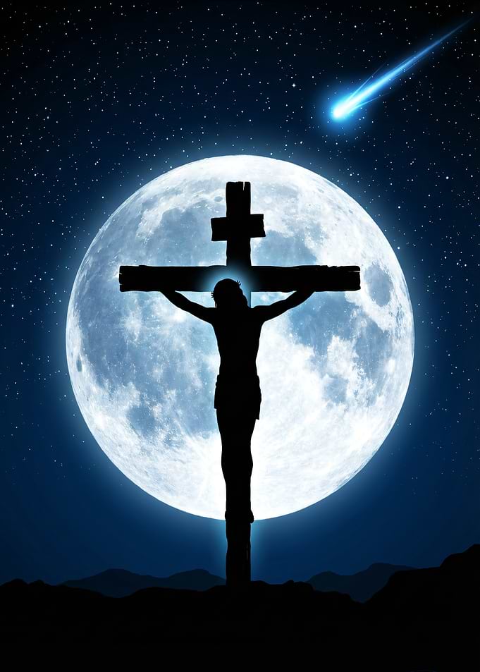 Jesus on the Cross under the Moon