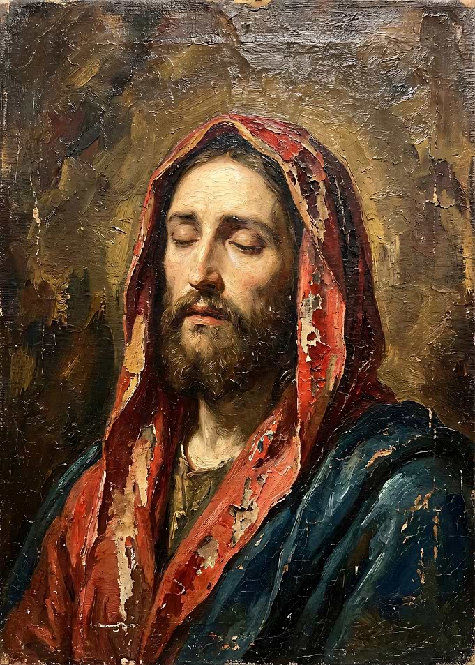Painting of Jesus Christ with closed eyes
