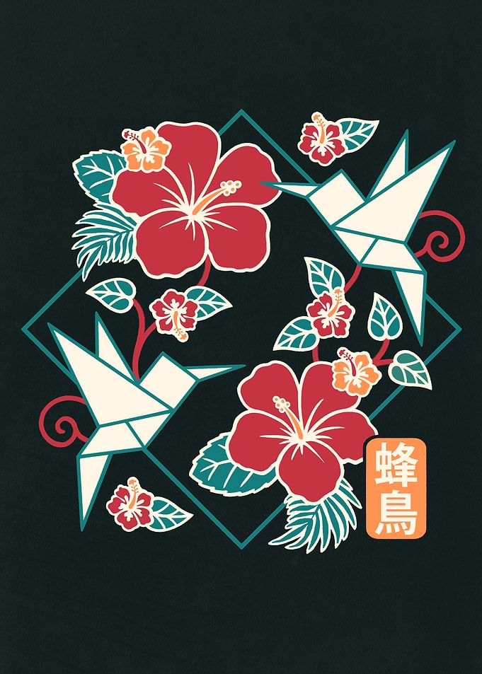Origami Hummingbirds and Hibiscus Flowers