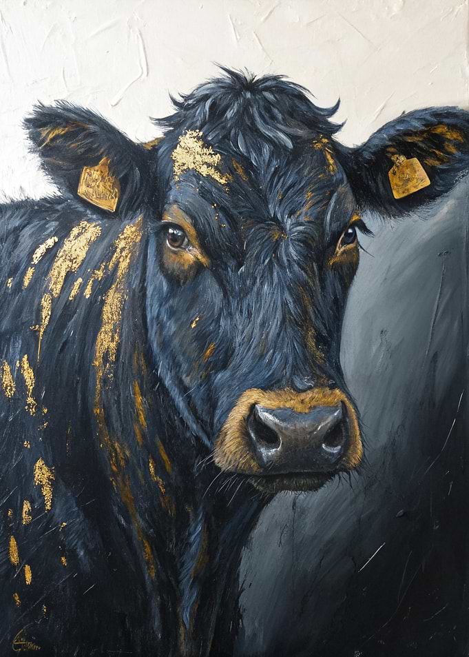 Black Cow with Gold Leaf Accents