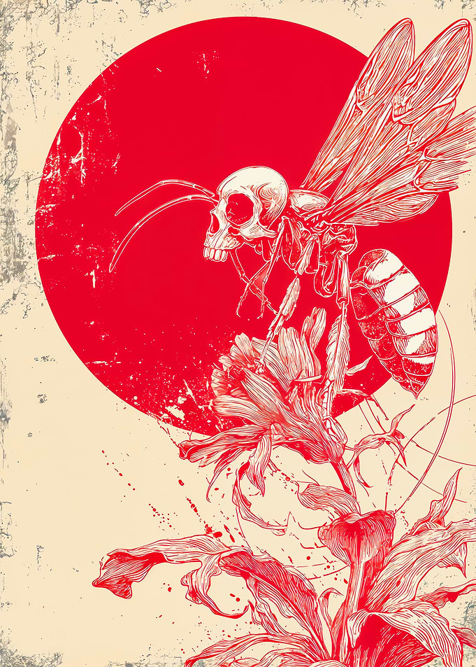 Macabre Skull Wasp Red Grunge