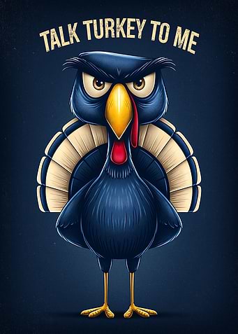 Talk Turkey to Me – Funny Angry Turkey Cartoon Poster
