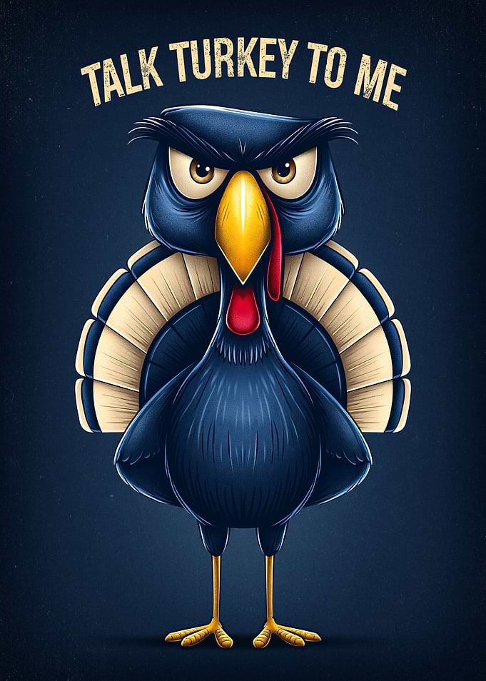 Talk Turkey to Me – Funny Angry Turkey Cartoon Poster