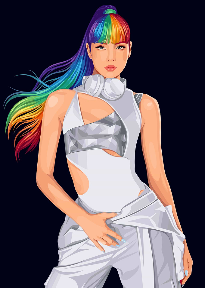 Lisa with Rainbow Hair and Futuristic Outfit