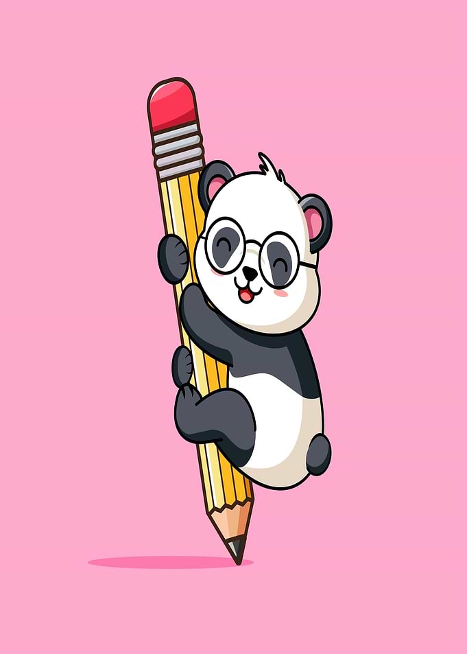 Cute Panda Climbing a Pencil