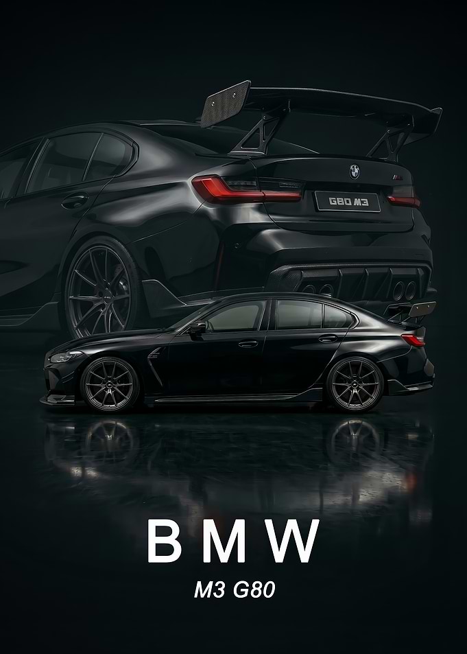 black BMW M3 G80 art poster