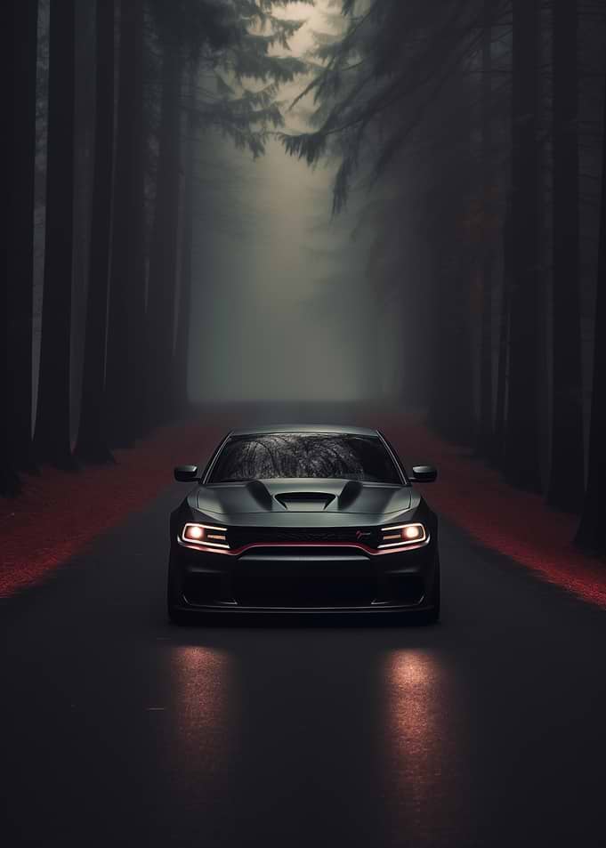 Dark Car in Foggy Forest