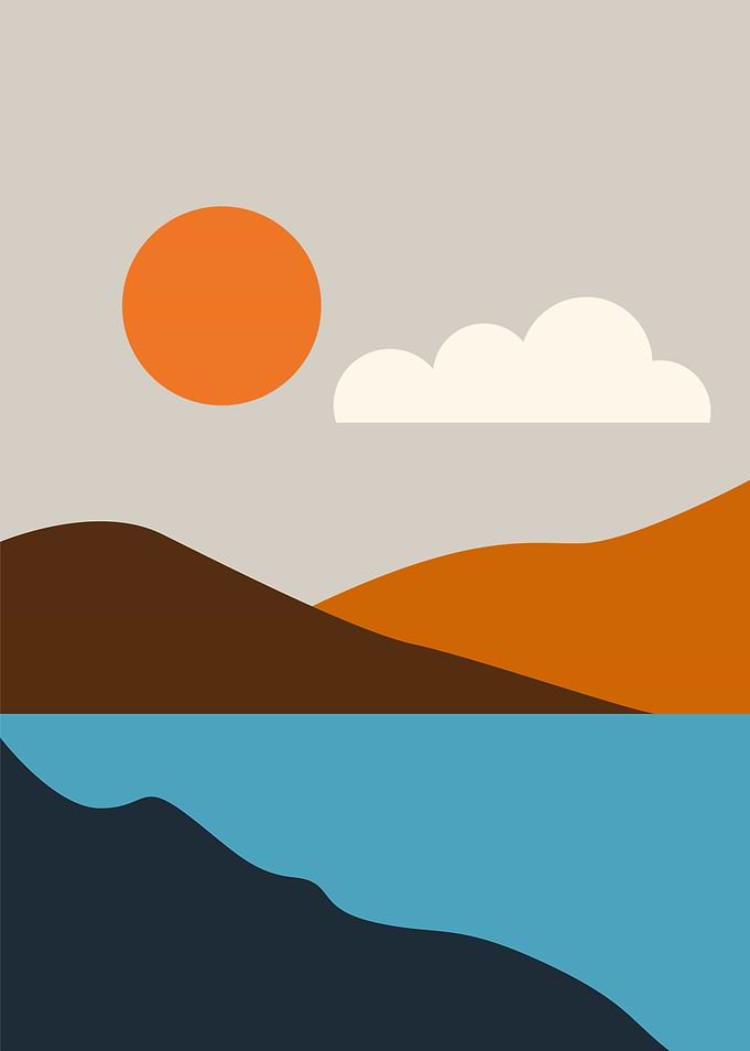 Minimalist Landscape with Sun and Water