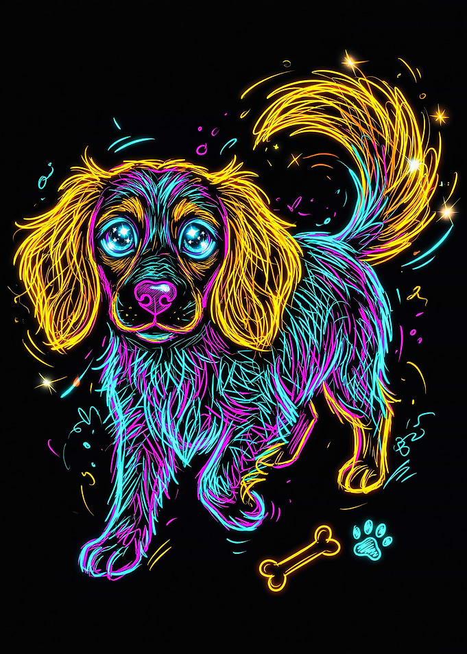Standing Electric Neon Dog Art