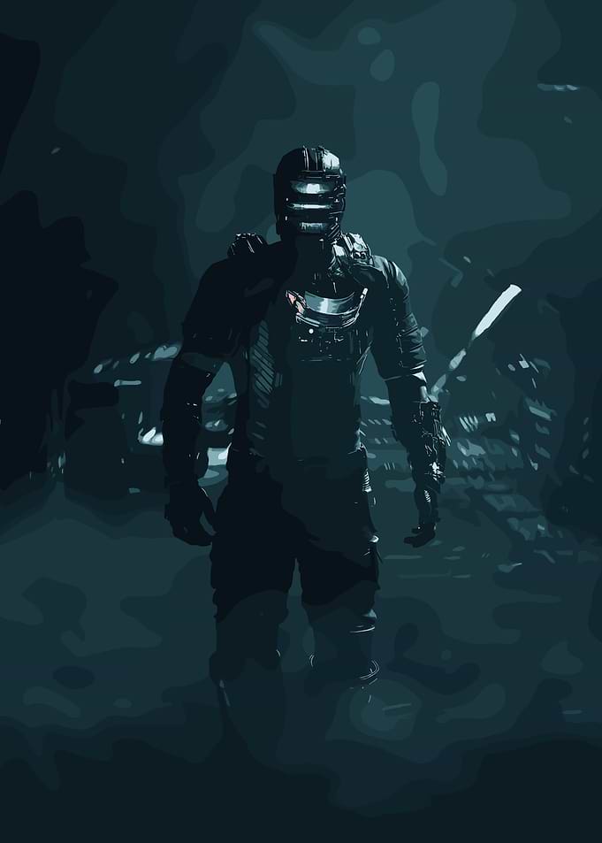 Isaac Clarke in a dark environment