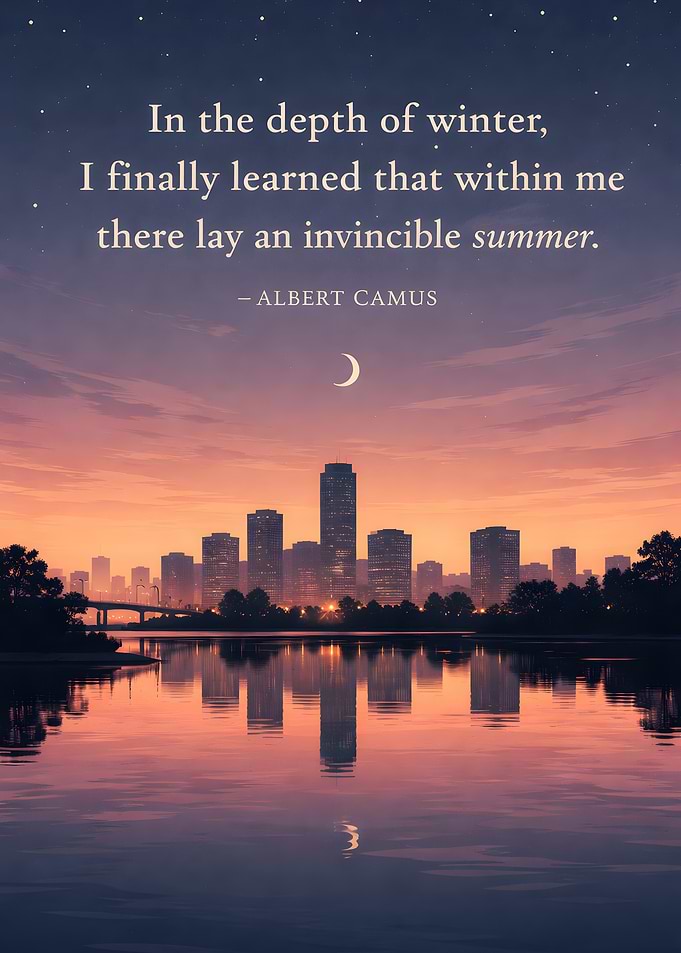 Inspirational quote over cityscape