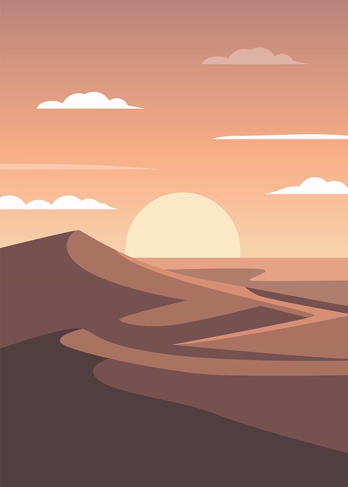 Desert Sunset with Dunes and Clouds
