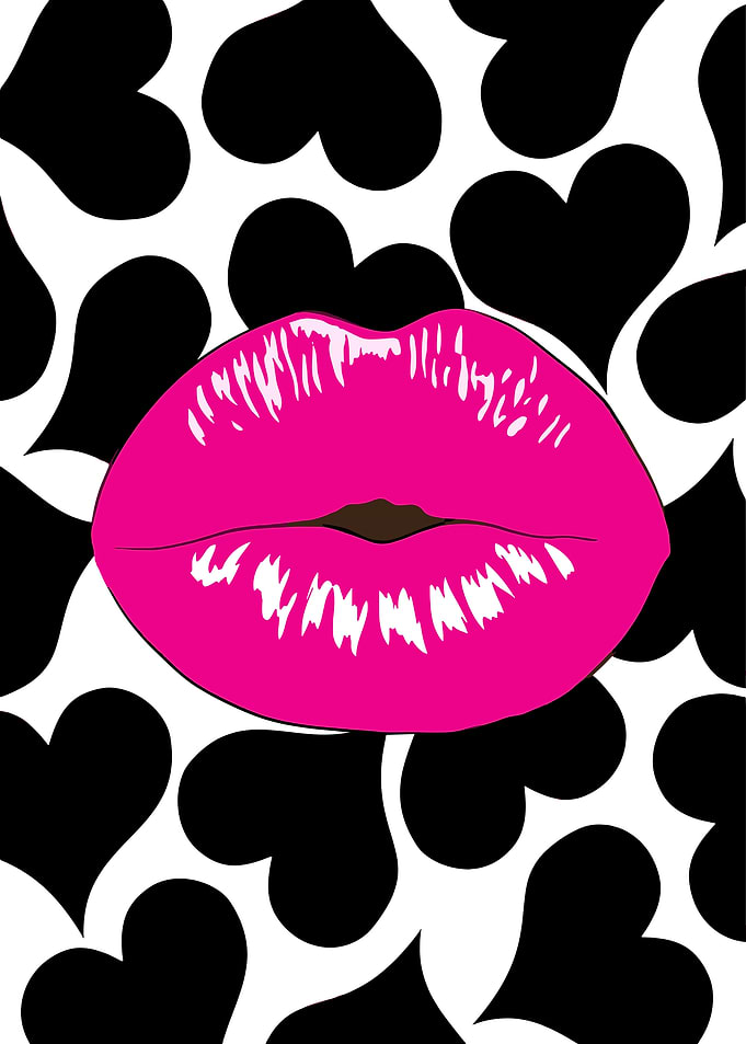 Pink Lips with Black Hearts Pattern