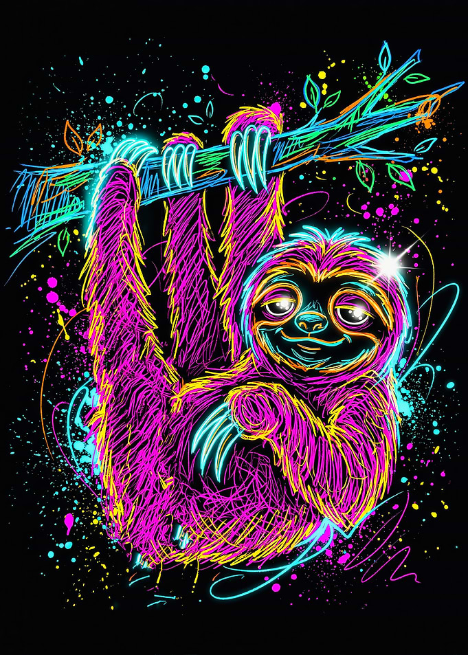 Hanging Neon Sloth On Branch