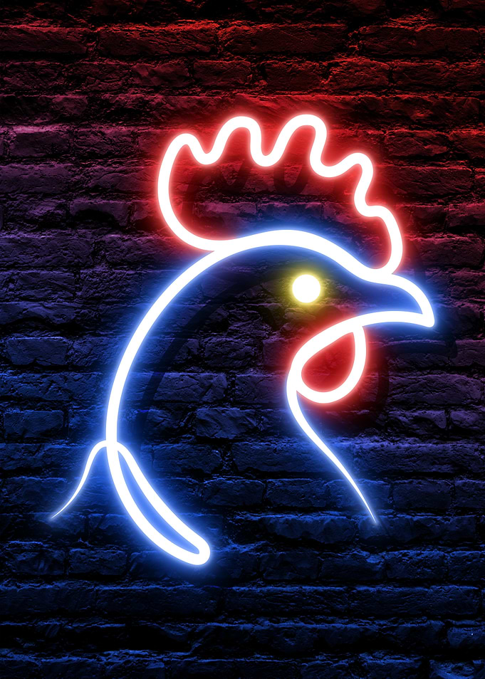 Neon Rooster on Brick Wall home decor wall art