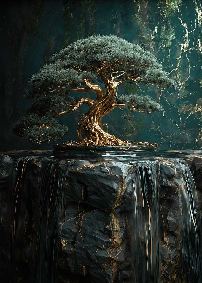 Golden Bonsai Tree Waterfall