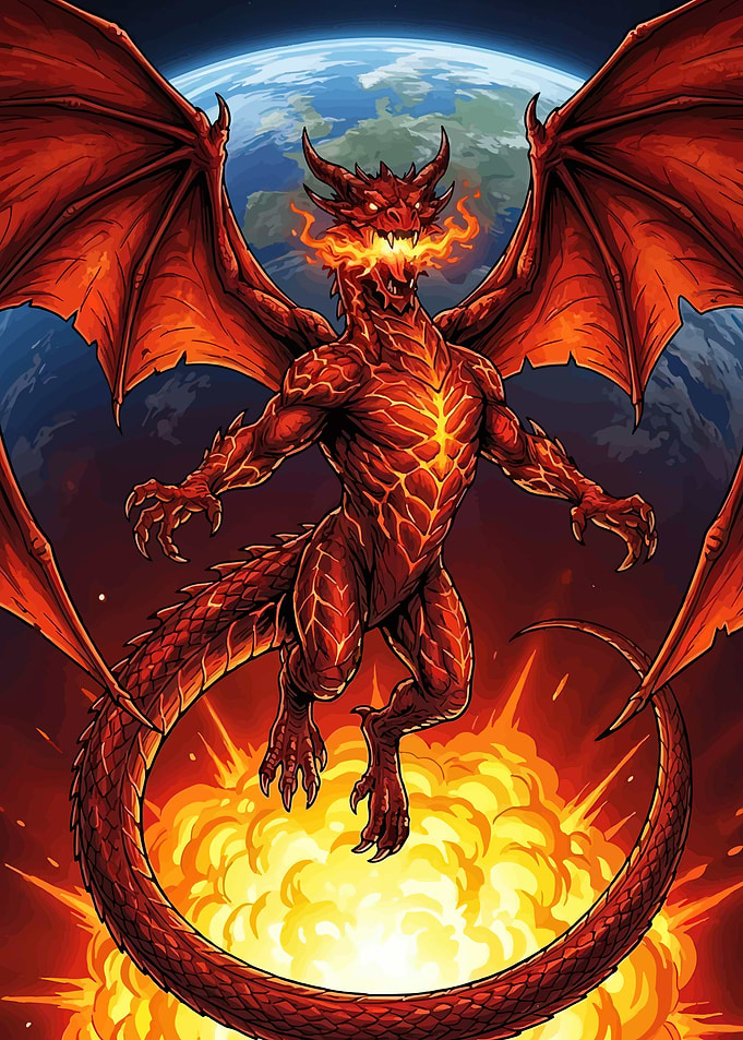 Fiery Dragon Over Earth