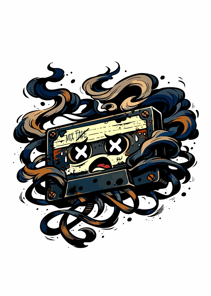 Cartoon Cassette Tape with Smoke