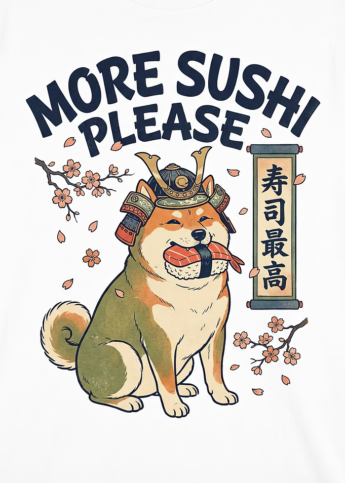 Shiba Inu Samurai with Sushi