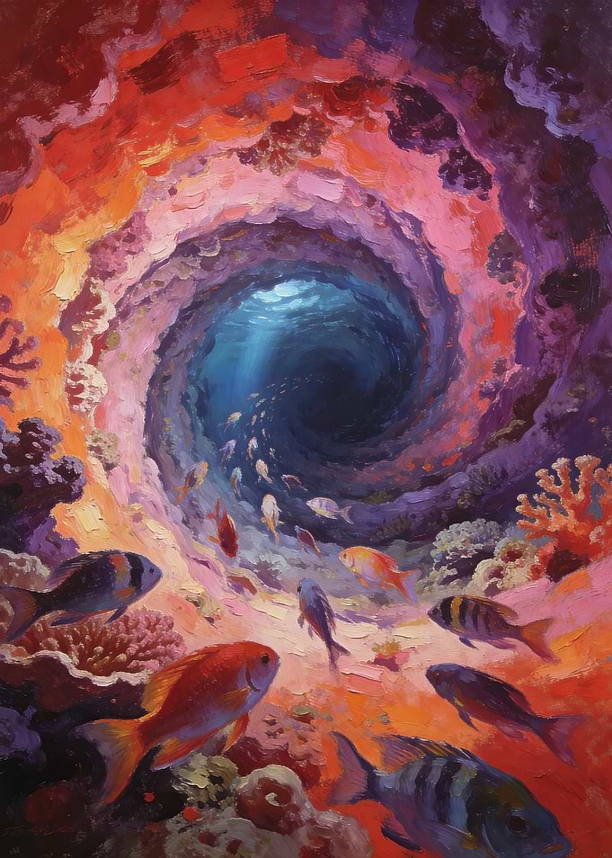 Underwater Vortex with Fish and Coral