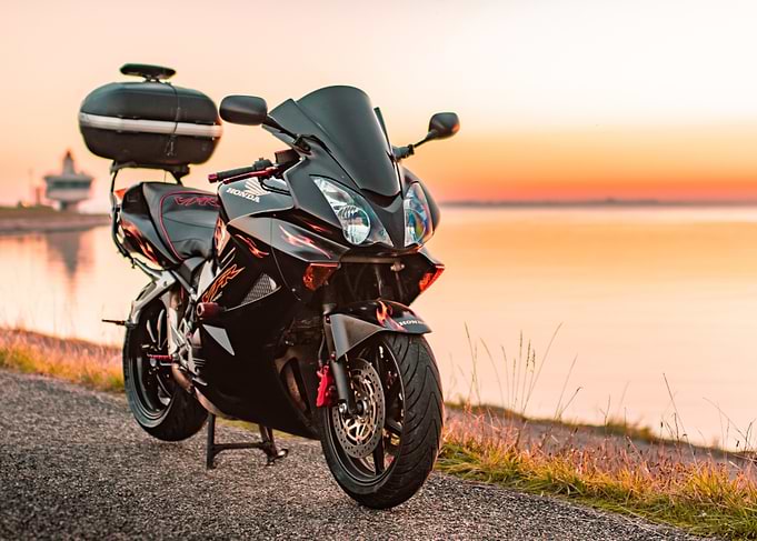 Black Honda VFR800 at Sunset