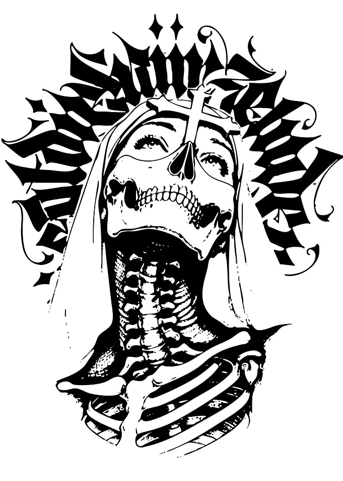Skeleton Nun with Gothic Text