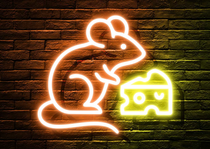 Neon Mouse and Cheese Metal Displate Wall Art