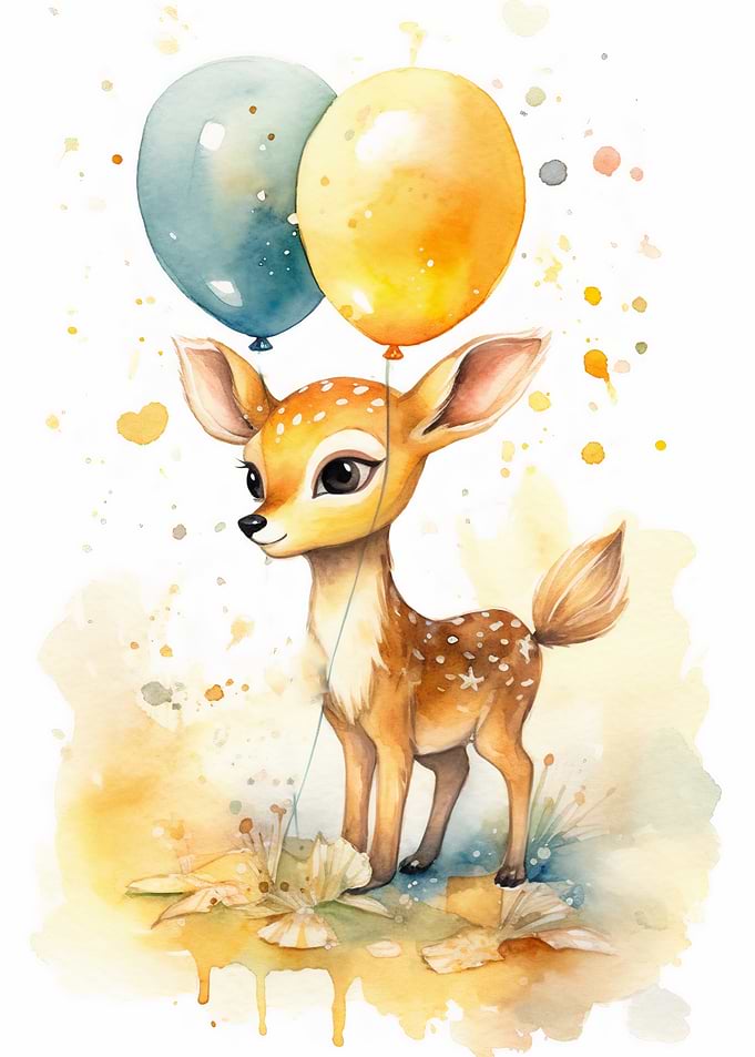 Cute Fawn with Balloons
