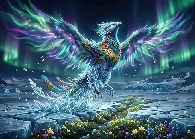 Ice Phoenix with Aurora Borealis