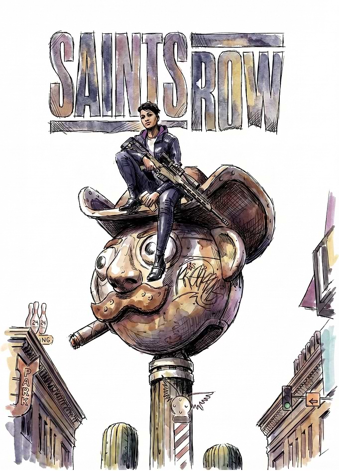 Saints Row Character on a Mascot Statue