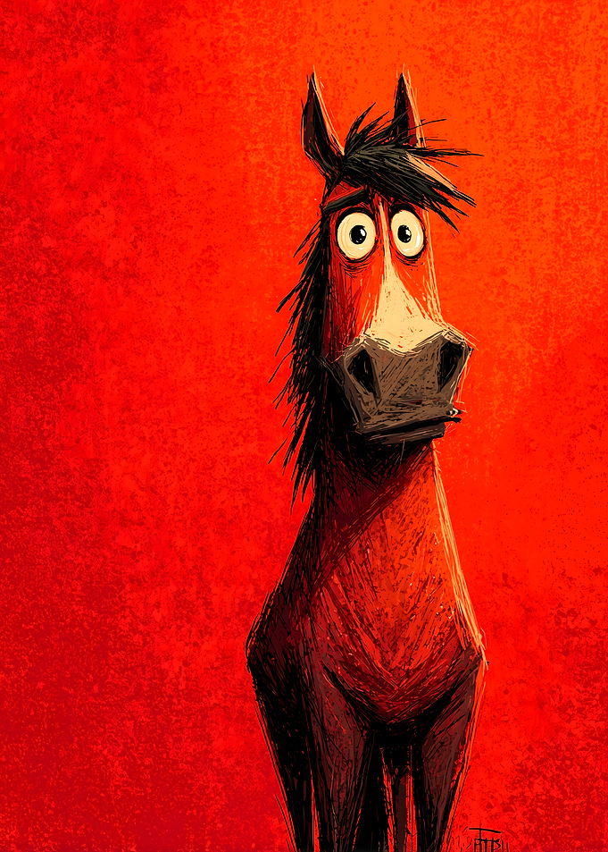 Cartoon Horse with Wide Eyes