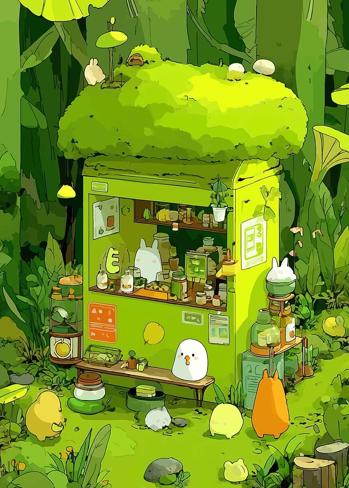 Cute forest shop with animal characters