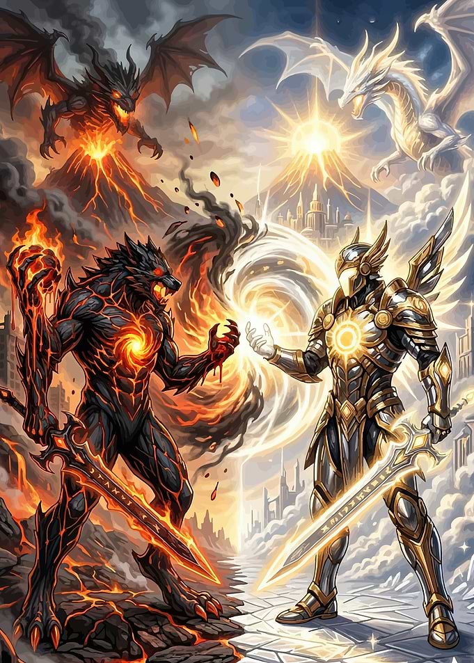 Epic Fantasy Battle Between Light and Dark