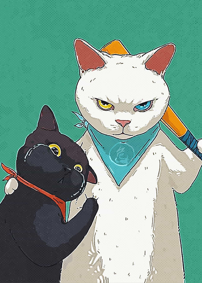 Two Cats with Bandanas and Baseball Bat