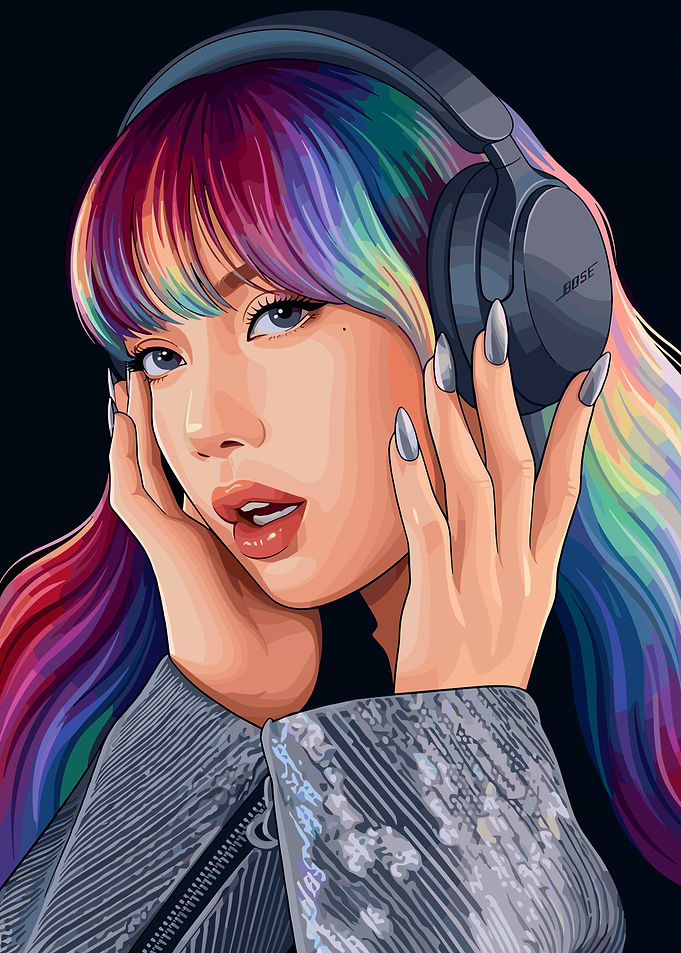 Lisa with Rainbow Hair and Headphones
