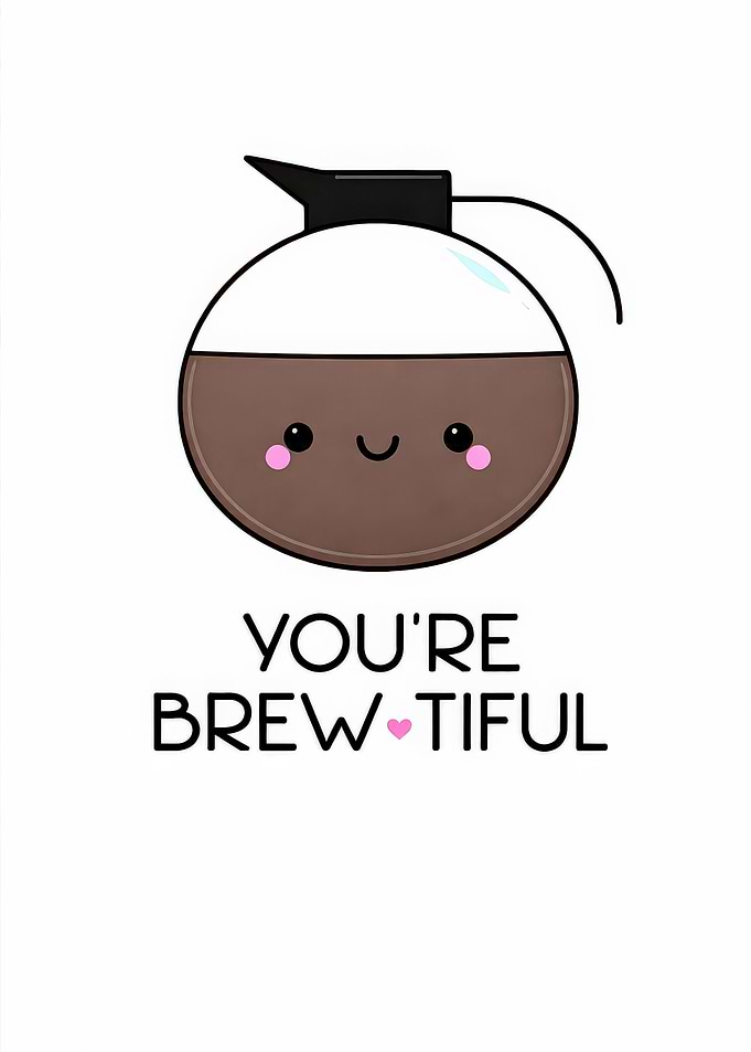 Cute Coffee Pot with 'You're Brew-tiful' Text