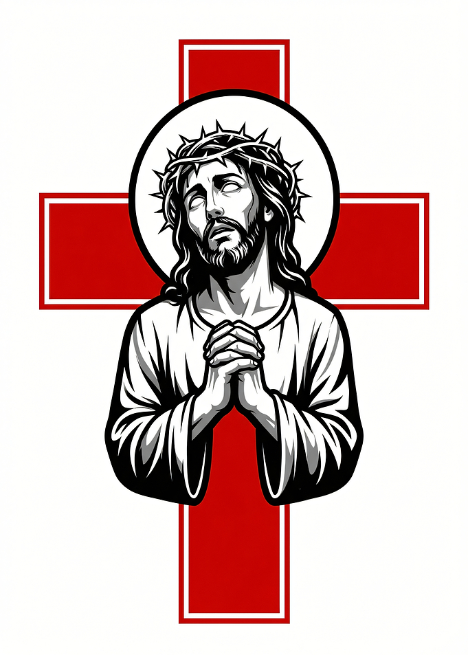 Jesus Christ praying with a cross