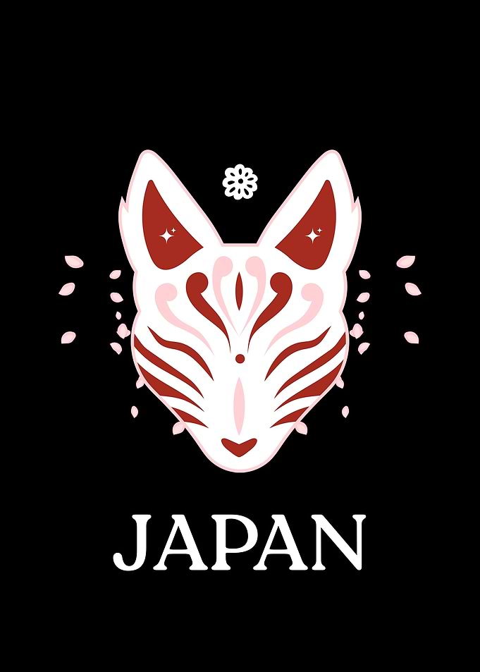 Japanese Fox Mask with Cherry Blossoms