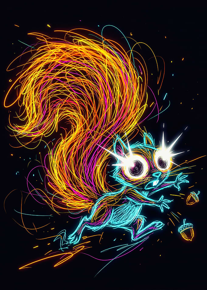 Running Electric Neon Squirrel Art
