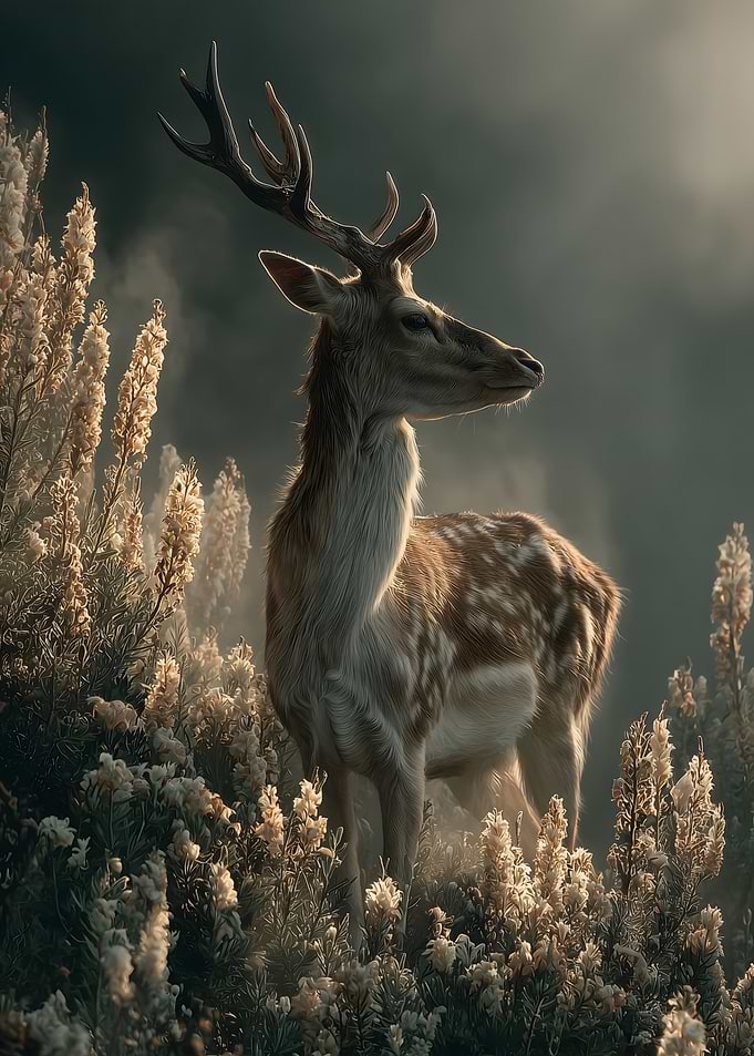Deer in a field of flowers