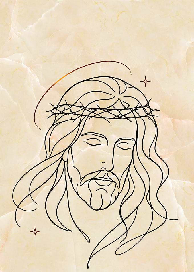 Jesus Christ Line Art with Crown of Thorns