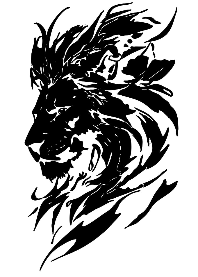 Black and White Lion Head Illustration