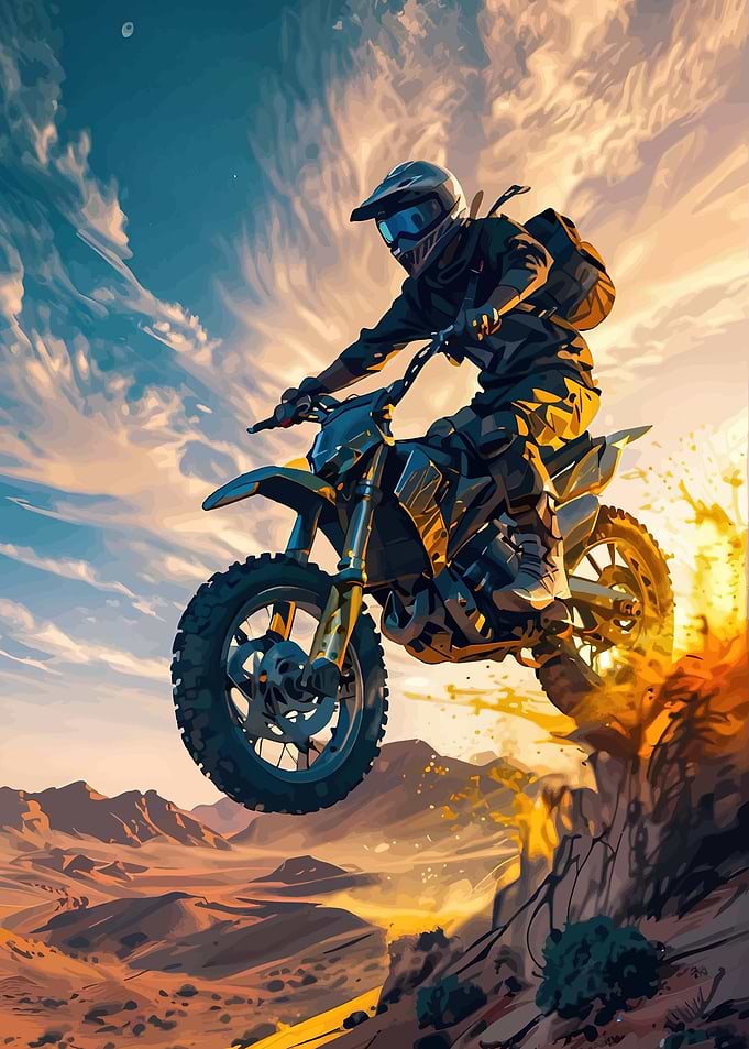 Motocross Rider Jumps Over Desert Cliff