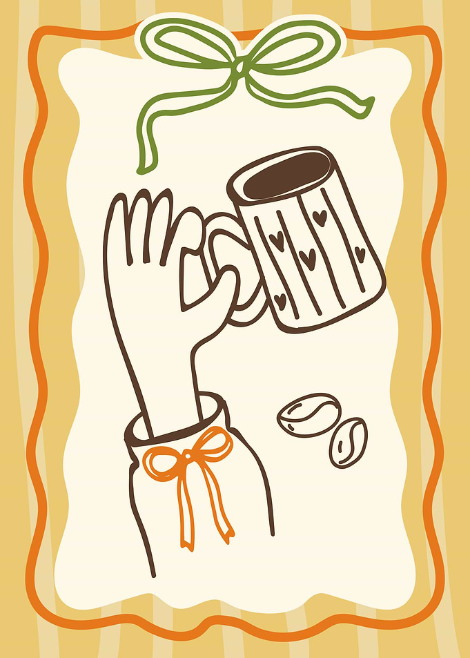Hand holding coffee mug with hearts