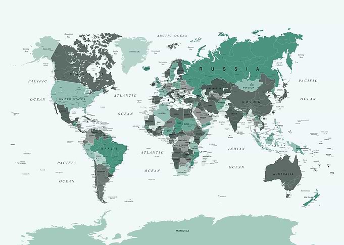 World Map with Color-Coded Countries