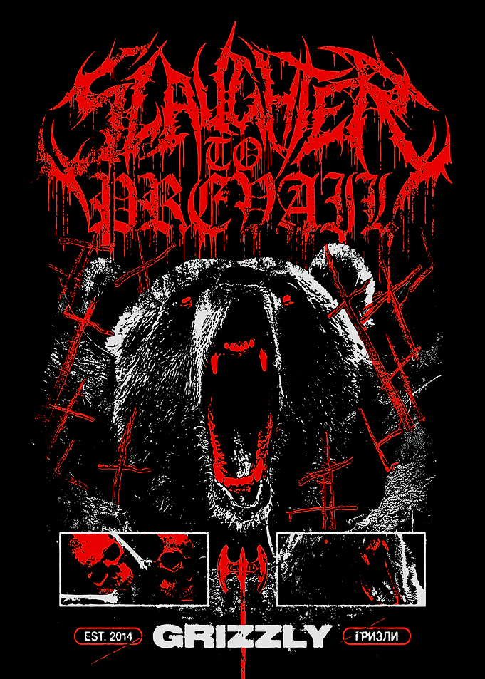 Aggressive Grizzly Bear with Red Text