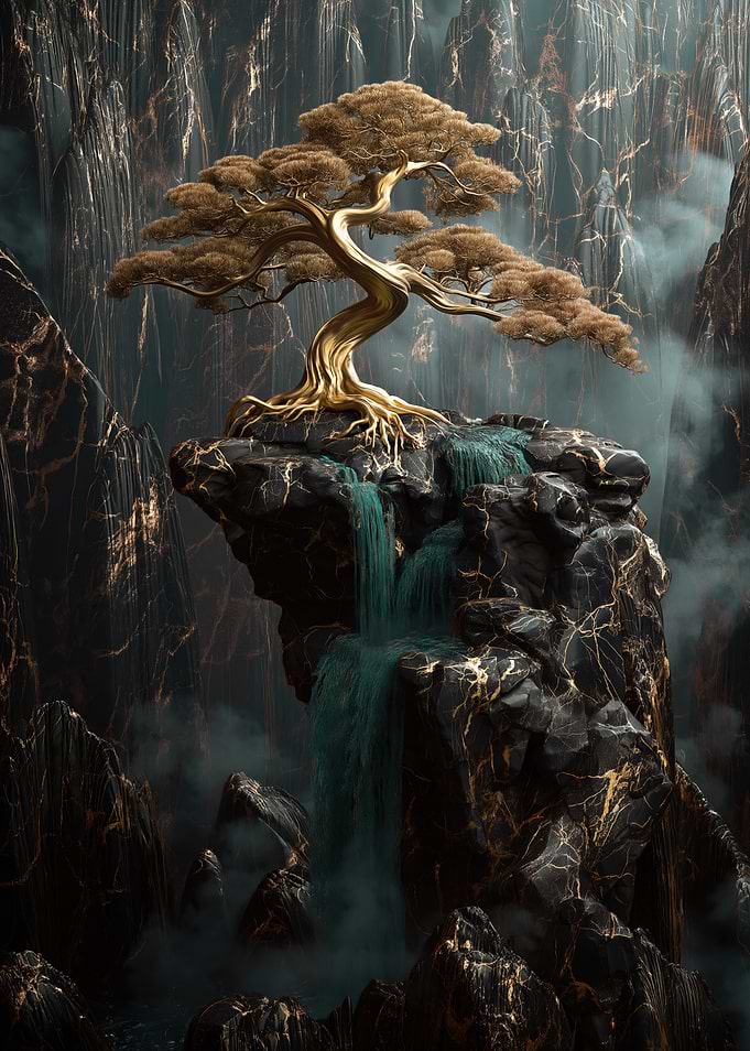 Golden Bonsai on Rocky Outcrop