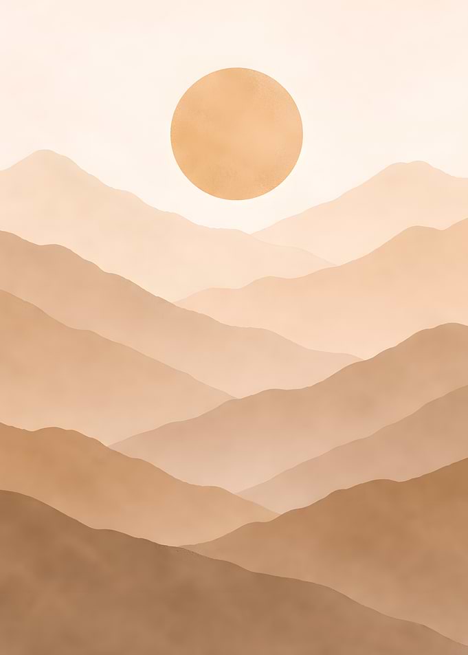 Minimalist Watercolor Mountain Landscape with Sun