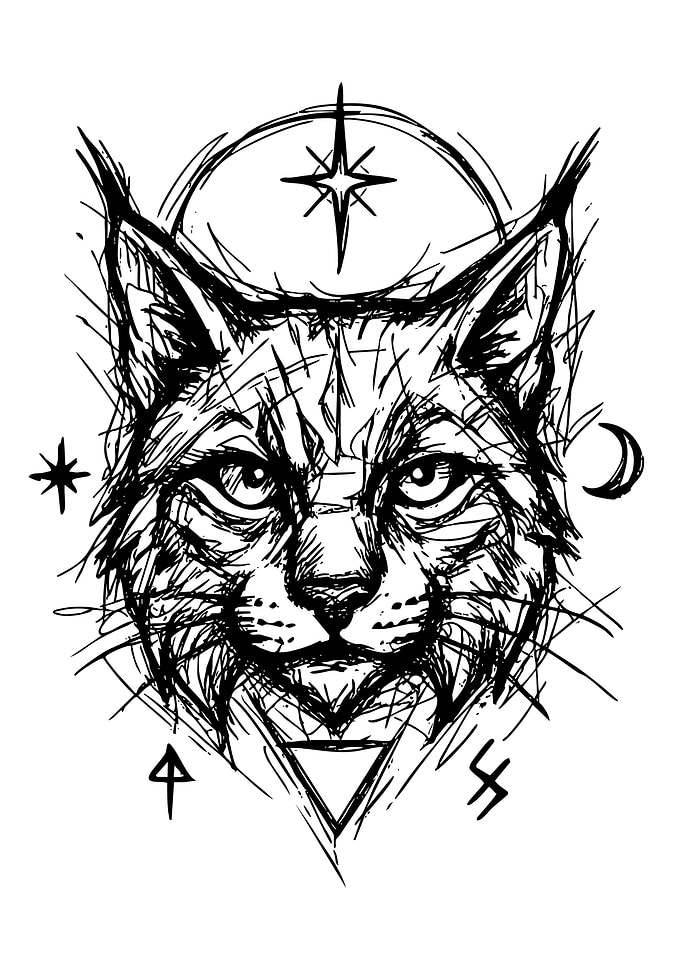 Lynx Head with Celestial Symbols