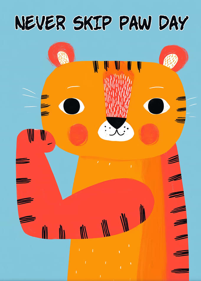 Tiger Flexing Bicep, Never Skip Paw Day